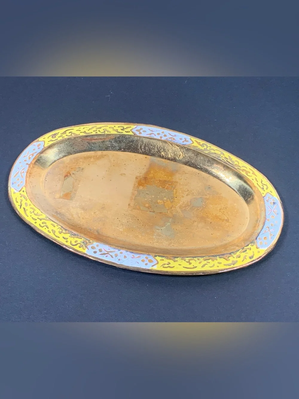 Vintage Enameled Brass Salt and Pepper Set Tray India